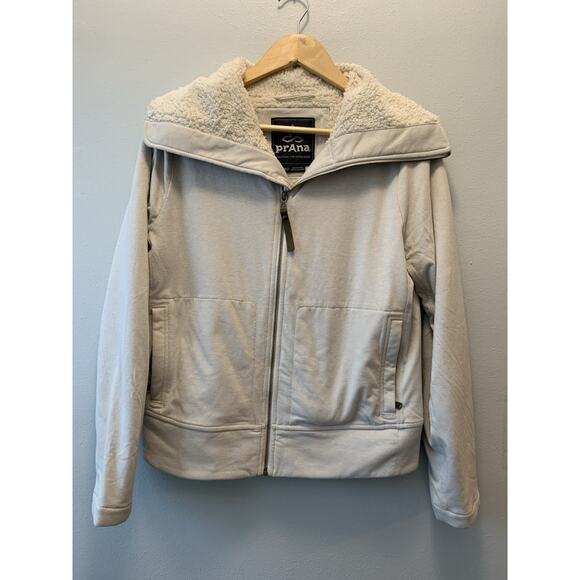 PrAna 90s Sweater Gray Organic Cotton Zip Jacket Coat Women’s Sz Med Sherpa - Picture 1 of 12